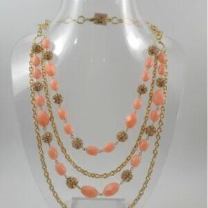 Lee Angel Brilliant Gold Crystal Fireball Pink Stone Statement Necklace NWT $450